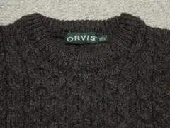 美品　ORVIS　アイルランド製　ケーブルニット　オービス　XL　厚手　茶系