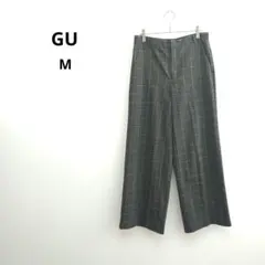 【ジーユー】GU チェック ワイドパンツ ブラウン L グレンチェック オンオフ