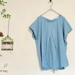 beams heart/ バックリボン フレンチスリーブブラウス ブルー F
