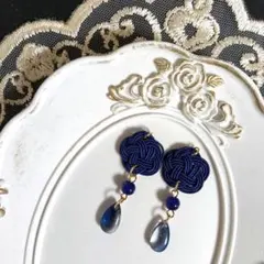 No.6164 水引 ピアス 紺 成人式 和装 耳飾り 着物 全長約4.5cm