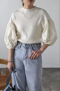 Bonjour Sagan 異素材パフスリーブニットトップス