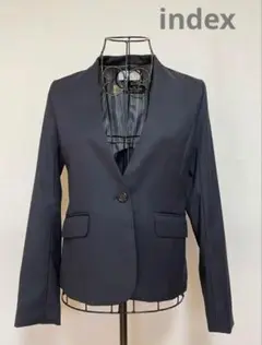 【美品】インデックス ノーカラー ジャケット ネイビー Sサイズ