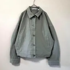 ◉UNIQLO　ジャージーリラックスジャケット　緑　ボタンアップ　L　ショート丈