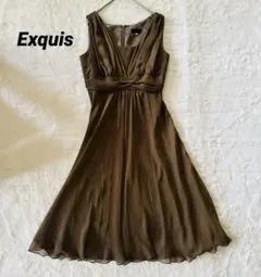 Exquis ワンピース 13号 ブラウン シフォン ドレープ パーティー