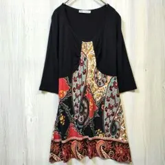 QUINZE TRENTE チュニック ワンピ М〜L ペイズリー柄 七分袖