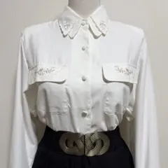 昭和レトロ 花刺繍 スカラップ襟ブラウス 上品クラシカル ヴィンテージ 日本製