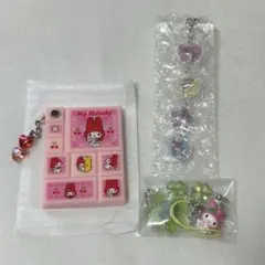 マイメロディ　ストラップ　おはじきシール風チャーム　タイルシール風ミラー