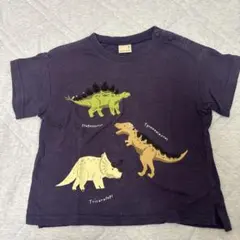 プティマイン 恐竜 スパンコール Tシャツ ネイビー 90cm