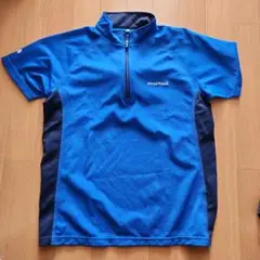 mont-bell ジップアップ半袖Tシャツ 青