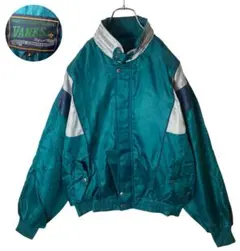 レトロ古着 淡いグリーンマルチカラー中綿入りナイロンブルゾンゆったりサイズ