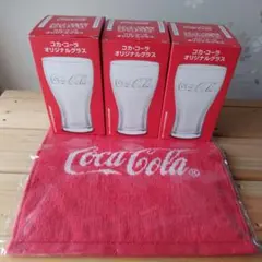 Coca-Cola オリジナルグラス3個セットとタオル