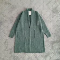 新品！　ユニクロ　ウールリブニットコート　グリーン　毛100%　L