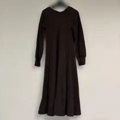 ◆未使用タグ付き◆gu ダークブラウンリブ編み長袖ワンピース