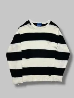 00s CASPER JOHN ダメージ ボーダーニット グランジ　Y2K