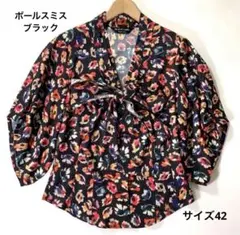 【L　XL　LL】総柄 ボウタイ ブラウス Paul Smith Black