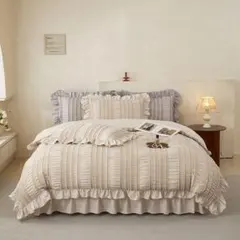 ダブルサイズ フリル付きカバー・シーツセット 掛布団カバー ベッドスカート