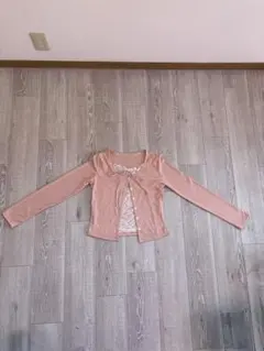 リボン付きピンク長袖カーディガン M