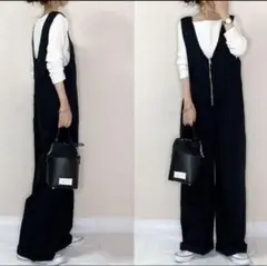 パンツ サロペット レディース オーバーオール ブラック３