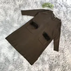 studio CLIP【M】秋冬活躍◎ ダークブラウン ニット ワンピース 長袖