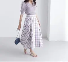 【美品】NBB チェックフレアロングスカート