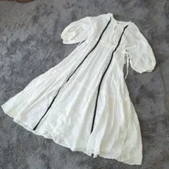 ★a1135 COLO NY 2139【F】楊柳刺繍スキッパーワンピース 白