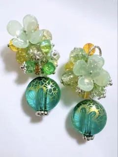 ミナペルホネン⚮̈ handmadeピアス***light net/Green ○クリームソーダ○ミナペルホネン 北欧暮らしの道具店 中川政七商店