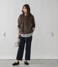 グローバルワーク　あったかウツクシルエットイージーストレートパンツ　ネイビー　M