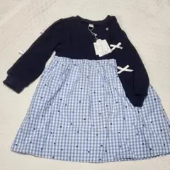 週末値下げ スラップスリップ 100 新品 ネイビー×水色チェックワンピース