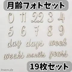 ナチュラル 木製 レターバナー 月齢フォト 19枚セット 出産祝いに 新品①