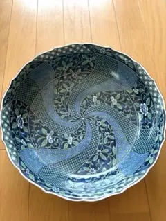 美濃焼 庫山窯 前畑陶器 染付 花模様 大皿 盛り皿 昭和 레트로