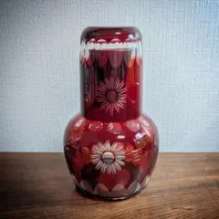 切子 水差し セット 蓋付 グラス 赤 昭和レトロ アンティーク 伝統工芸 硝子