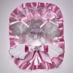 B8 硬質　トレカケース デコ うさ耳　ピンク　白　リボン　レース