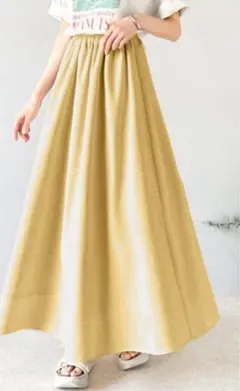 フレアスカート　コットンリネンネ　M イエロー　新品　ロング最終値下