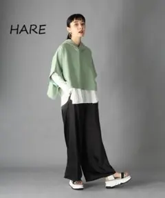 格安出品　HARE ハレ　ポンチョ　パーカー　ベスト　羽織り　みどりのサムネイル