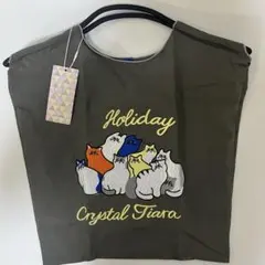 ★D.KELLY 新品タグ ねこ 刺繍エコバッグ ナイロン製 カーキ色