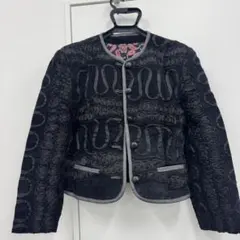 カジュアルジャケット　古着 ペイズリー　黒　ピンク