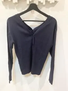 spick&span 2wayリブ編み長袖カーディガン ネイビー