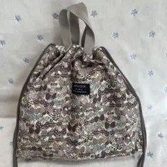 ハンドメイド 巾着トート お着替え袋 蝶 ブラウン