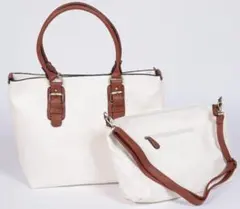 トートバッグ+ショルダーバッグ A3大容量 PUレザー白ホワイトプレゼントギフト