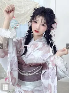 ②GRL [gi1506] ぼかし花柄浴衣セット 浴衣と帯 2点セット ひめか 