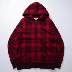 UNIQLO　ユニクロ　ジップパーカー　オンブレチェック　レッド　バーガンディ