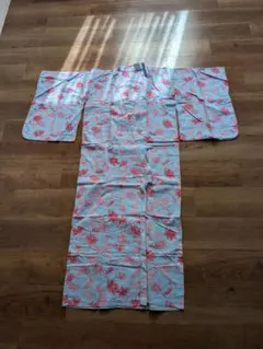 140サイズ 青色ピンク花柄 浴衣