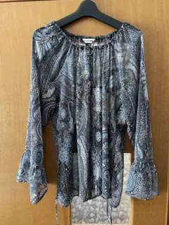 ペイズリー柄　シアーブラウス　ふんわり袖　高見え