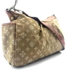 russet　ショルダーバック　ナイロン　レザー　総柄　ベージュ　斜め掛け