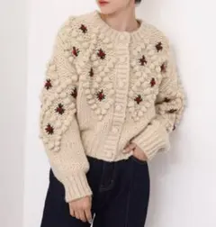 one after another NICE CLAUP 花刺繍カーディガン58