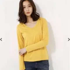 【新品未使用】アズール ベーシックVネック長袖プルオーバー イエロー S