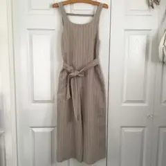 AZUL by moussy ベージュ ストライプ サロペット リボン付き