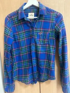 Hollister 長袖ネルシャツ S 青・緑・赤