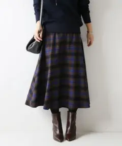 美品 スピック＆スパン ウール カシミヤ チェック ロング スカート 36