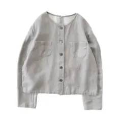 てろん♡ラフなお袖の薄手リネンノーカラージャケット♡フォロ割-¥200